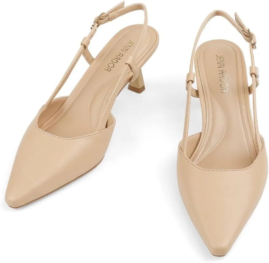 JENN ARDOR Women's Slingback Kitten Heel Closed Pointed Toe Dress Pumps Shoes for Women Comfortable Low Heeled Sandals Wedding Party Pumps