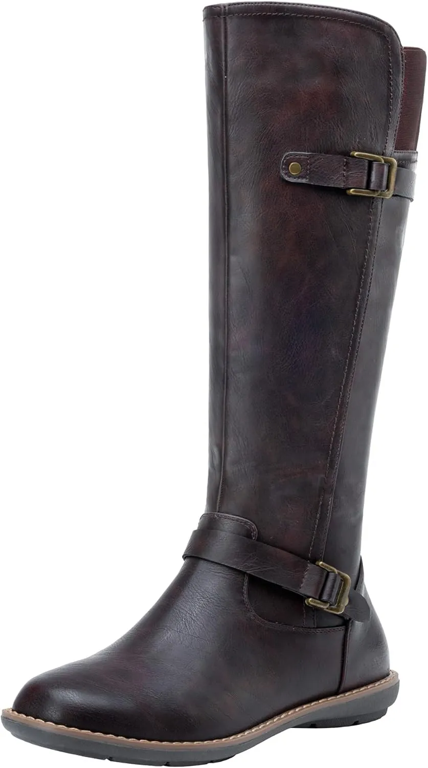 Jeossy Women's 9655 Knee High Boots Flat Riding Tall Boots with Buckle and Side Zipper