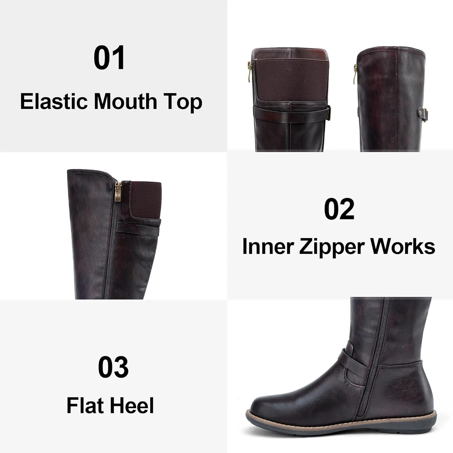 Jeossy Women's 9655 Knee High Boots Flat Riding Tall Boots with Buckle and Side Zipper
