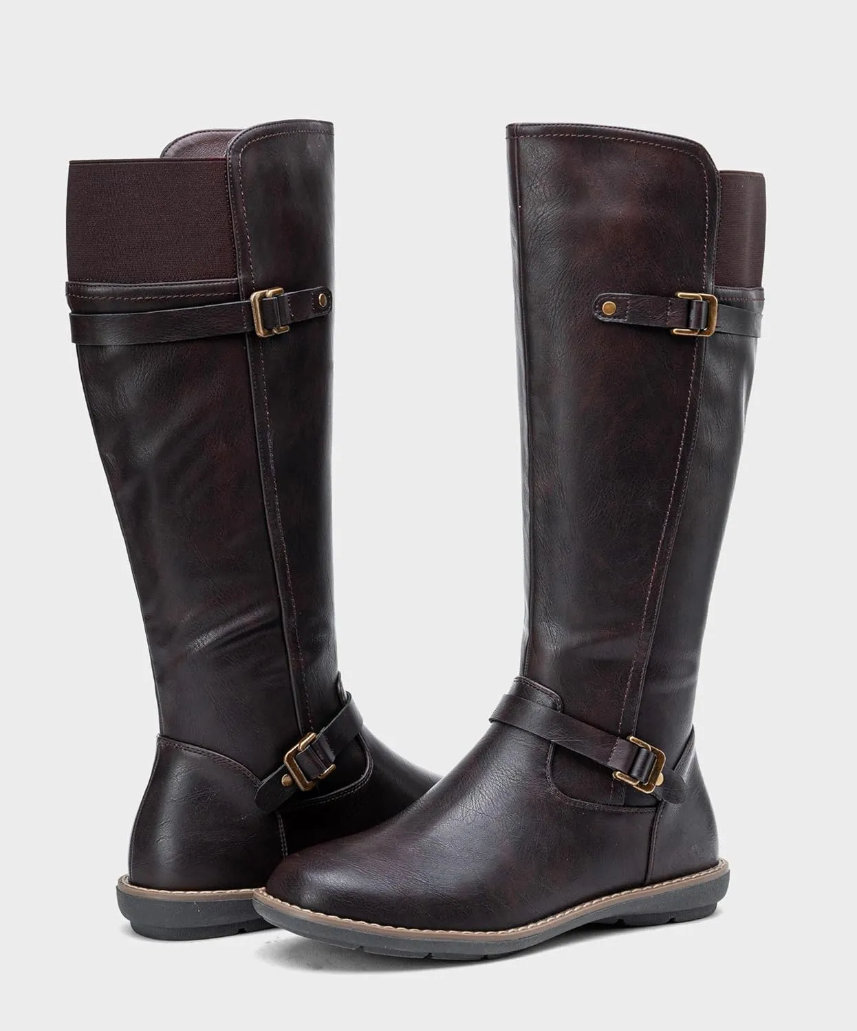 Jeossy Women's 9655 Knee High Boots Flat Riding Tall Boots with Buckle and Side Zipper