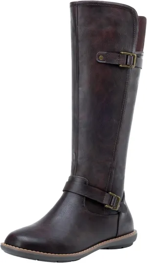 Jeossy Women's 9655 Knee High Boots Flat Riding Tall Boots with Buckle and Side Zipper