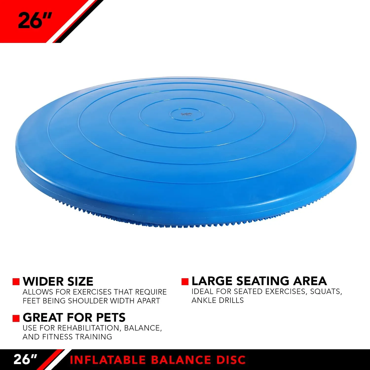 JFIT Inflatable Balance Disc - 13" or 26" Large Wobble Cushion Trainer - Durable Exercise Balance Pad for Coordination, Stability, and Core - Home, Gym, and Pet Training