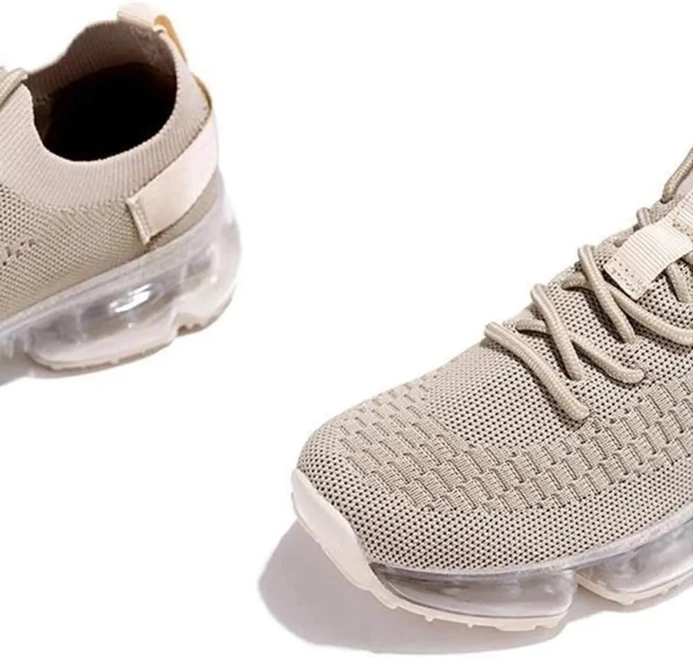 JITUUE Women's Fashion Sneakers Flying Woven Breathable Air Cushion Flat Sole Shoes Lace-up Decorative Elastic Slip-on