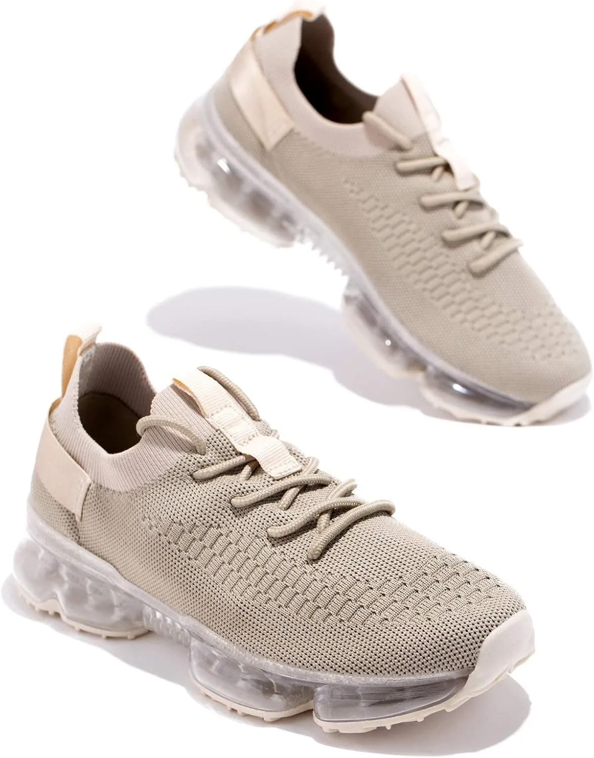 JITUUE Women's Fashion Sneakers Flying Woven Breathable Air Cushion Flat Sole Shoes Lace-up Decorative Elastic Slip-on