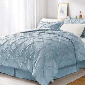 JOLLYVOGUE King Size Comforter Set 7 Pieces, Light Blue/Ivory Bed in a Bag Comforter Set for Bedroom, Beddding Sets with Comforter, Sheets,Ruffled Shams & Pillowcases