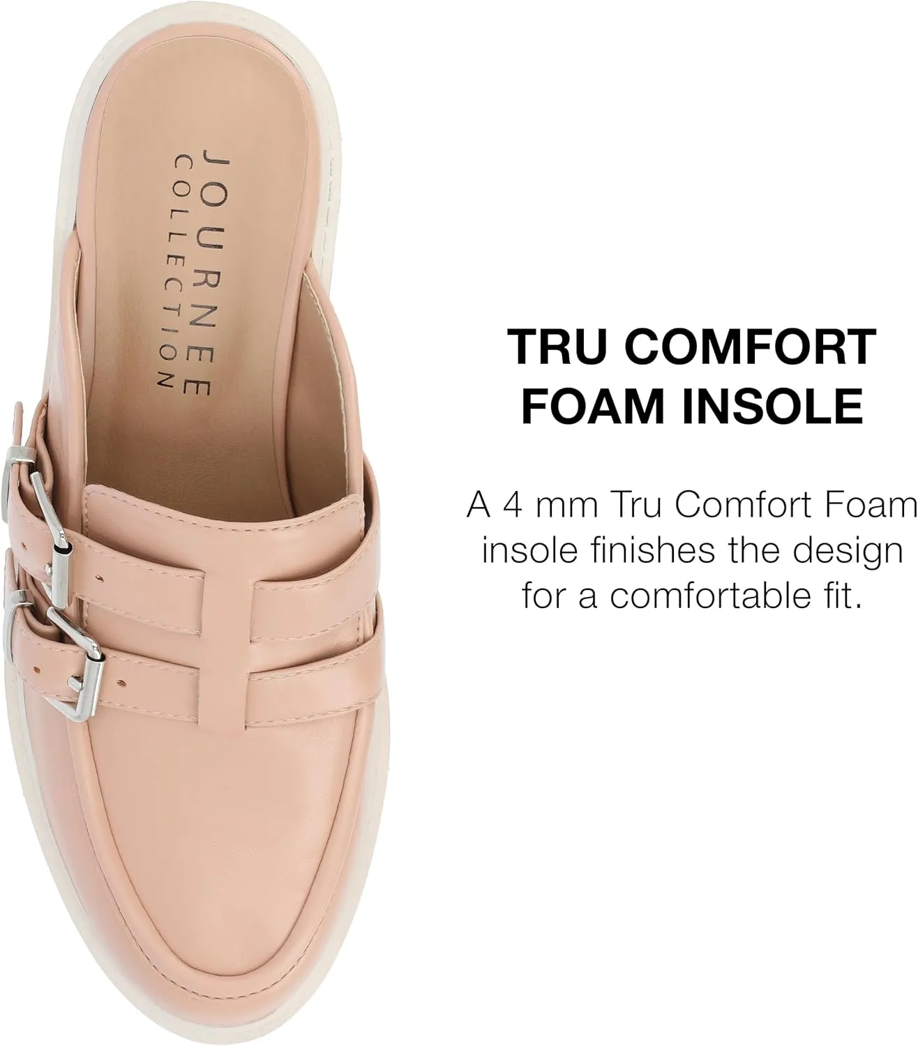 Journee Womens Light Weight Platform Mule Slip On Almond Toe Block Heel Buckle Brydie Comfort Foam Pumps