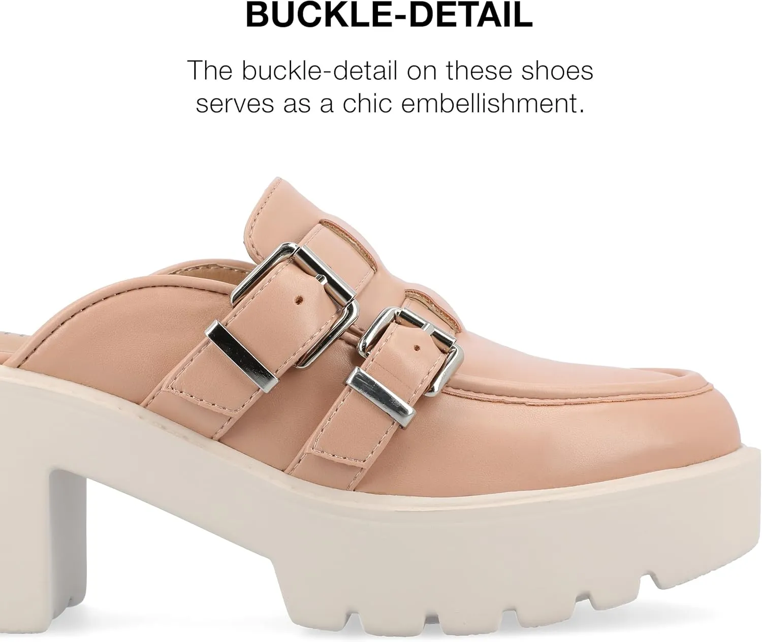 Journee Womens Light Weight Platform Mule Slip On Almond Toe Block Heel Buckle Brydie Comfort Foam Pumps