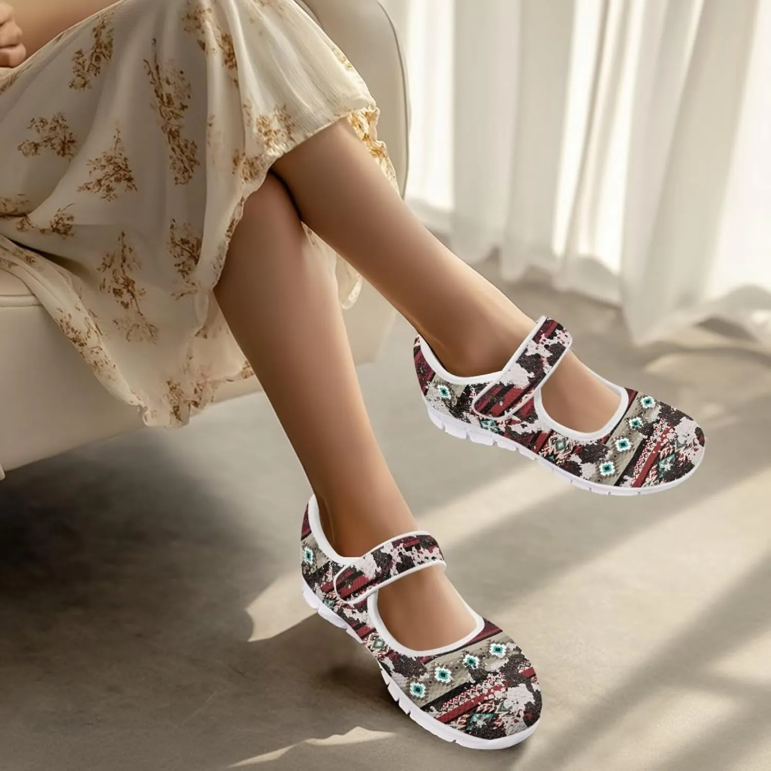 JoyLamoria Women’s Breathable Walking Shoes Trainer Sport Sneakers Adjustable Flats,Tropical Sloth Palm Leaves Print