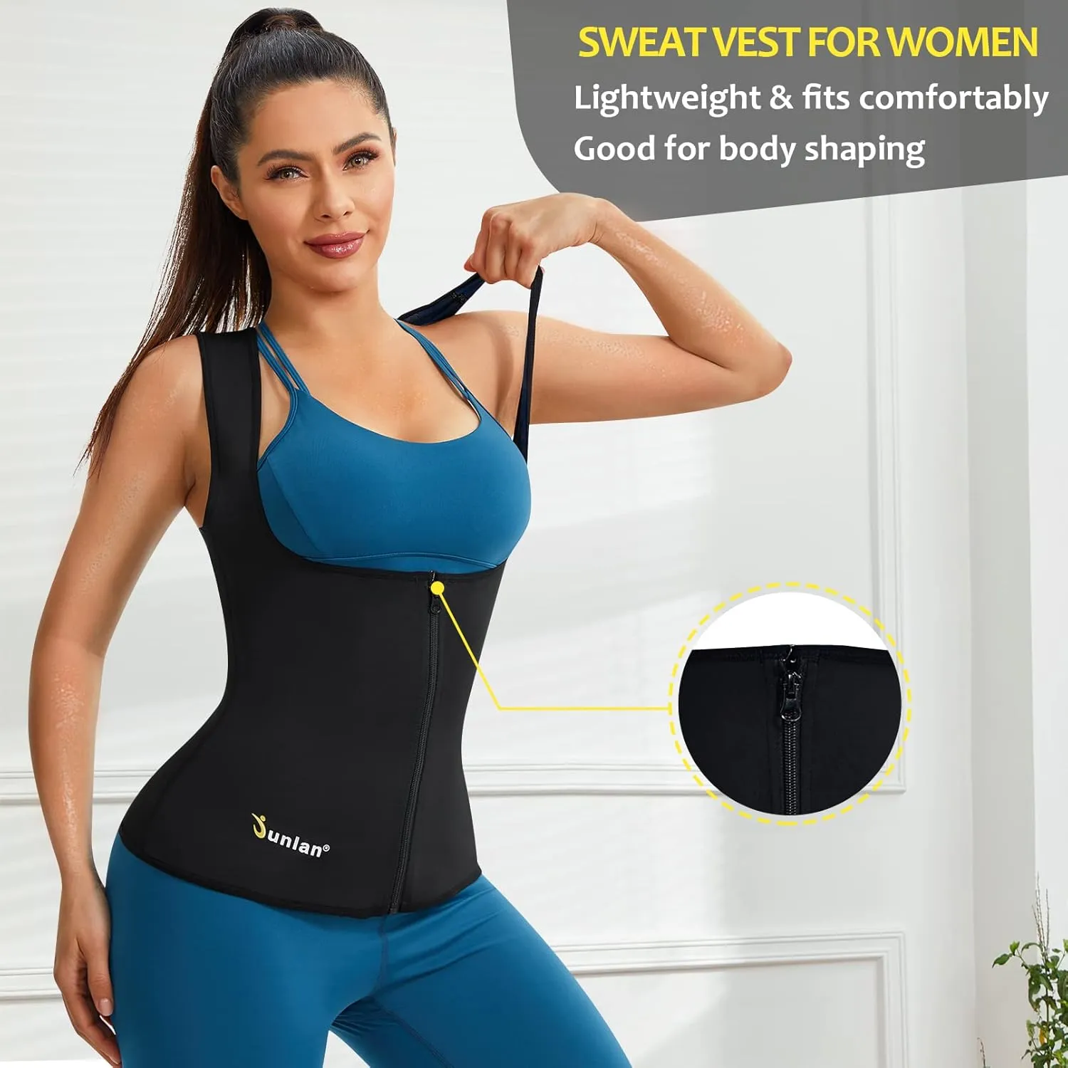 Junlan Sauna Suit for Women Waist Trainer Vest for Women Sweat Tank Top Shaper for Women with Zipper