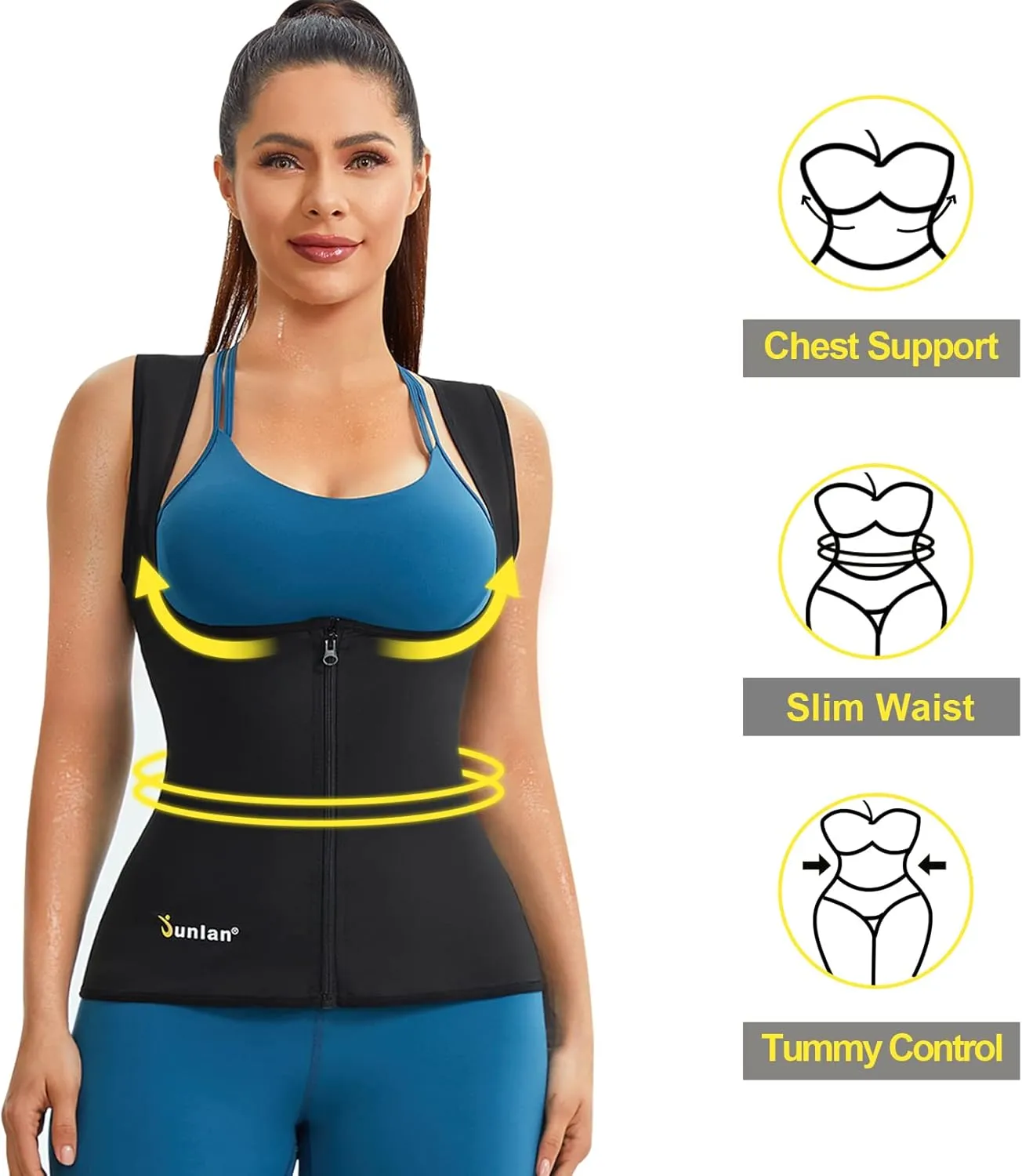 Junlan Sauna Suit for Women Waist Trainer Vest for Women Sweat Tank Top Shaper for Women with Zipper