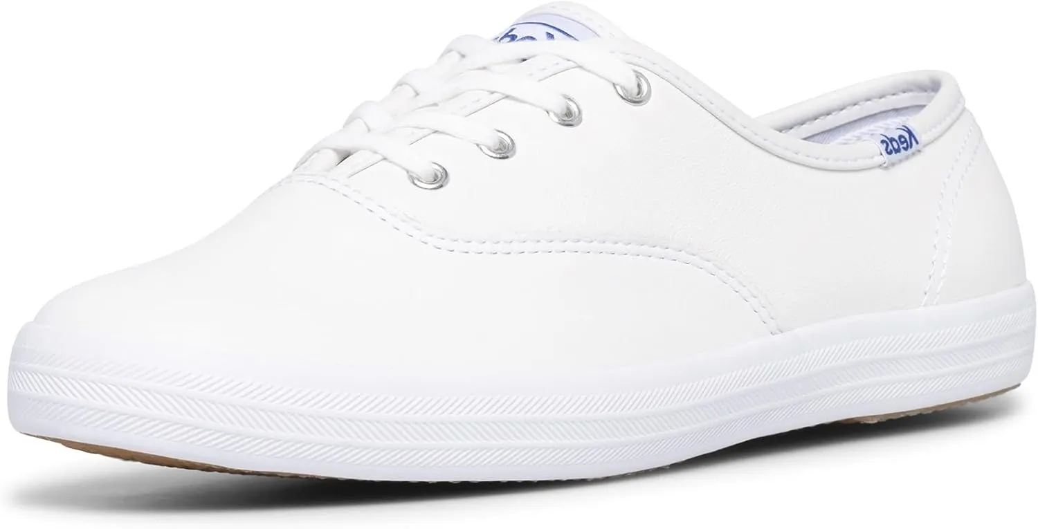 Keds Women's Champion Lace Up Sneaker, White Leather, 7 Medium