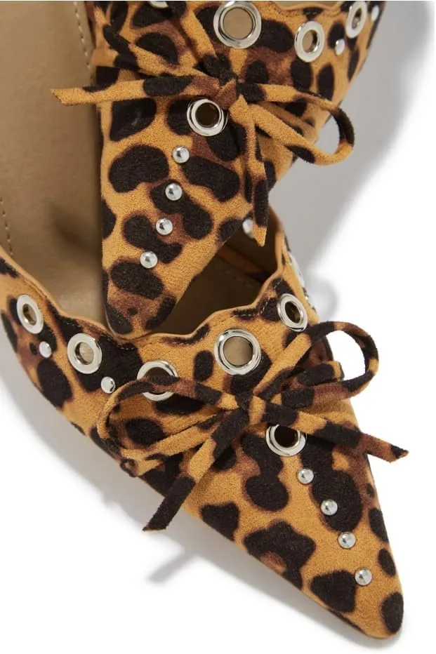keleimusi Mid Heel Slip On Suede Pumps Studded Bow Heeled Mules Sandals Pointed Toe Shoes for Women