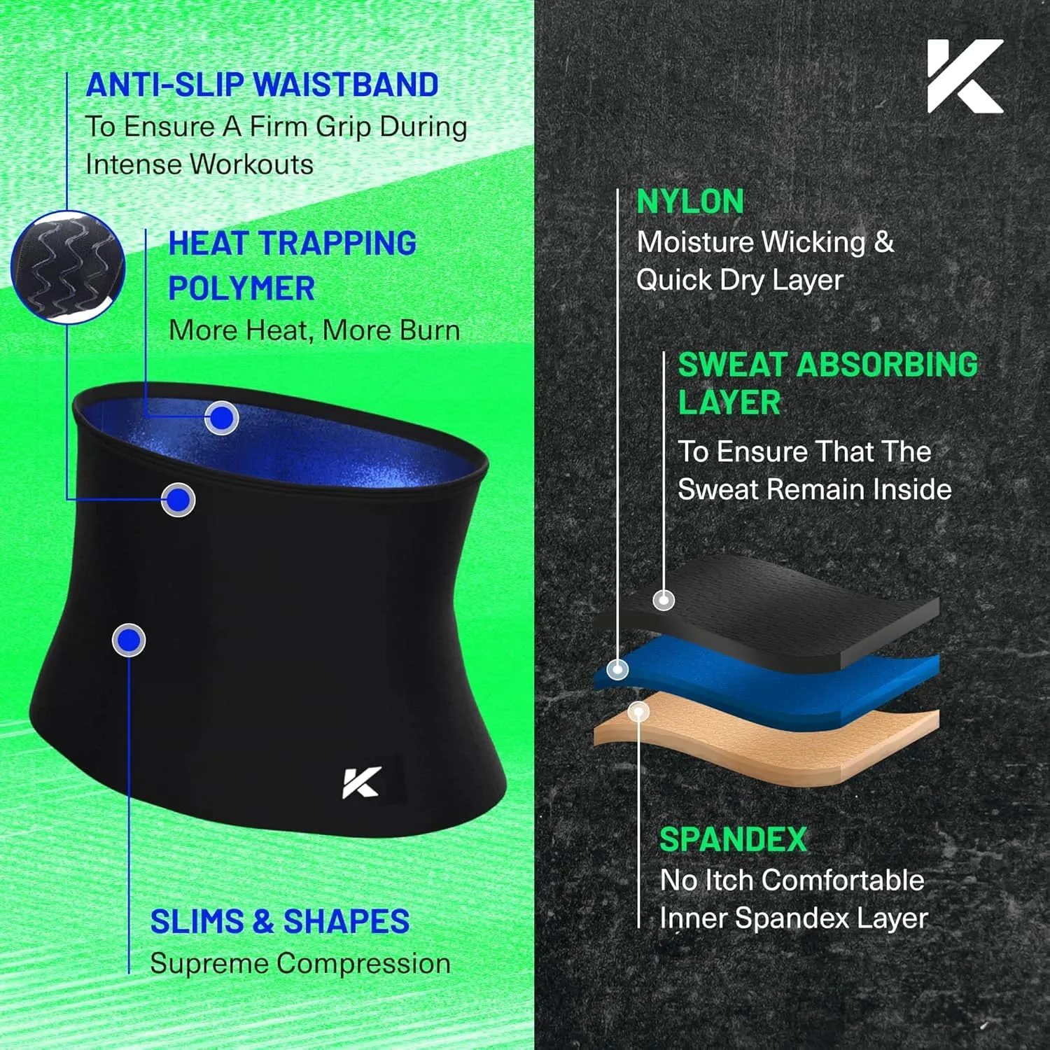Kewlioo Men's Heat Trapping Waist Toner - Waist Trainer for Men - Comfortable & Discreet Waist Trimmer Thermo Sauna Belt