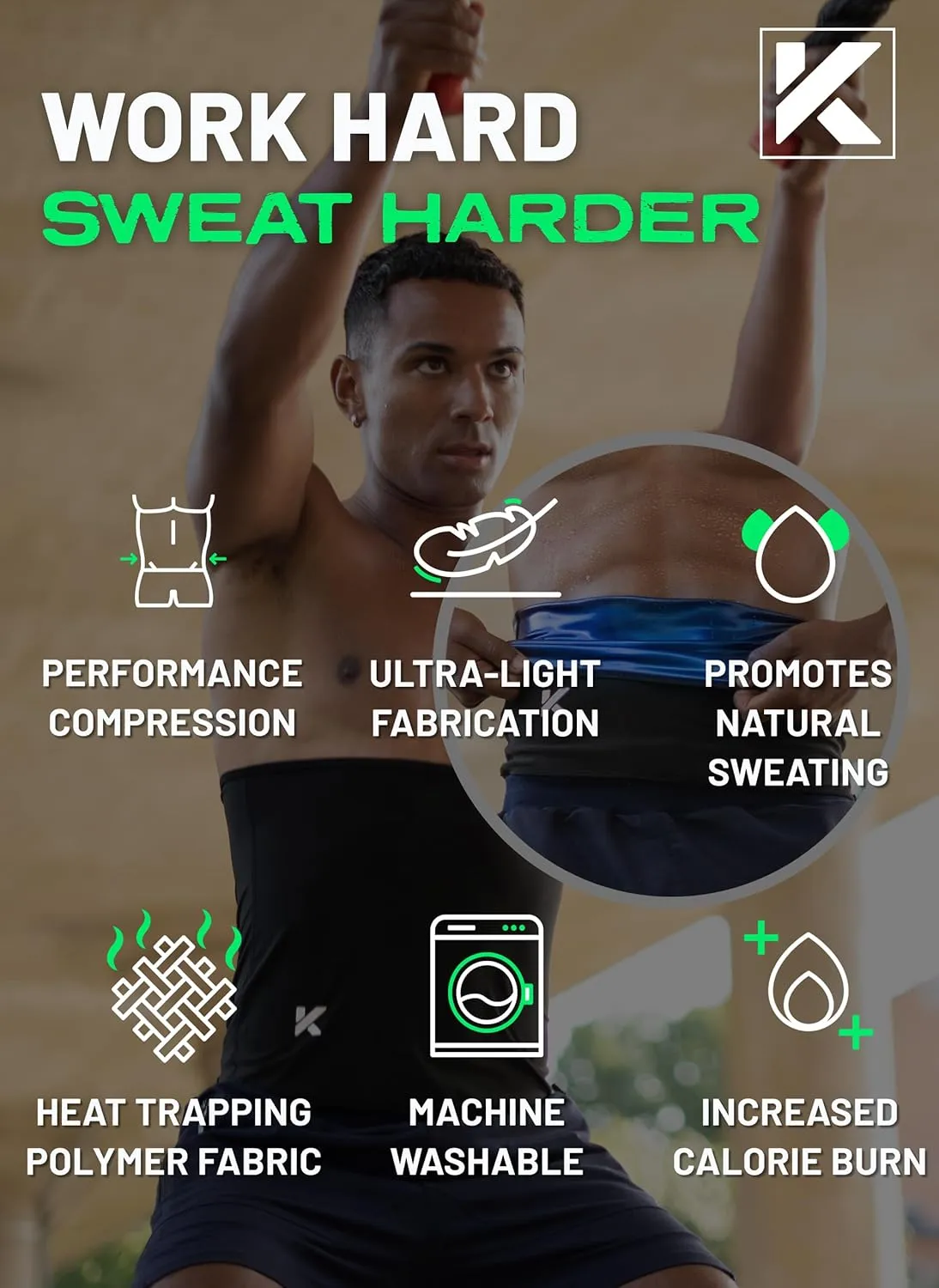 Kewlioo Men's Heat Trapping Waist Toner - Waist Trainer for Men - Comfortable & Discreet Waist Trimmer Thermo Sauna Belt