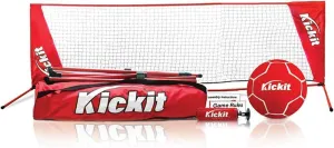 Kickit Soccer Tennis Game Set | Portable 6.5' Wide x 2' High Net, Soccer Tennis Ball | Play Outdoors, Indoors, Backyard Beach (Red, 6.5 'W X 2'H)
