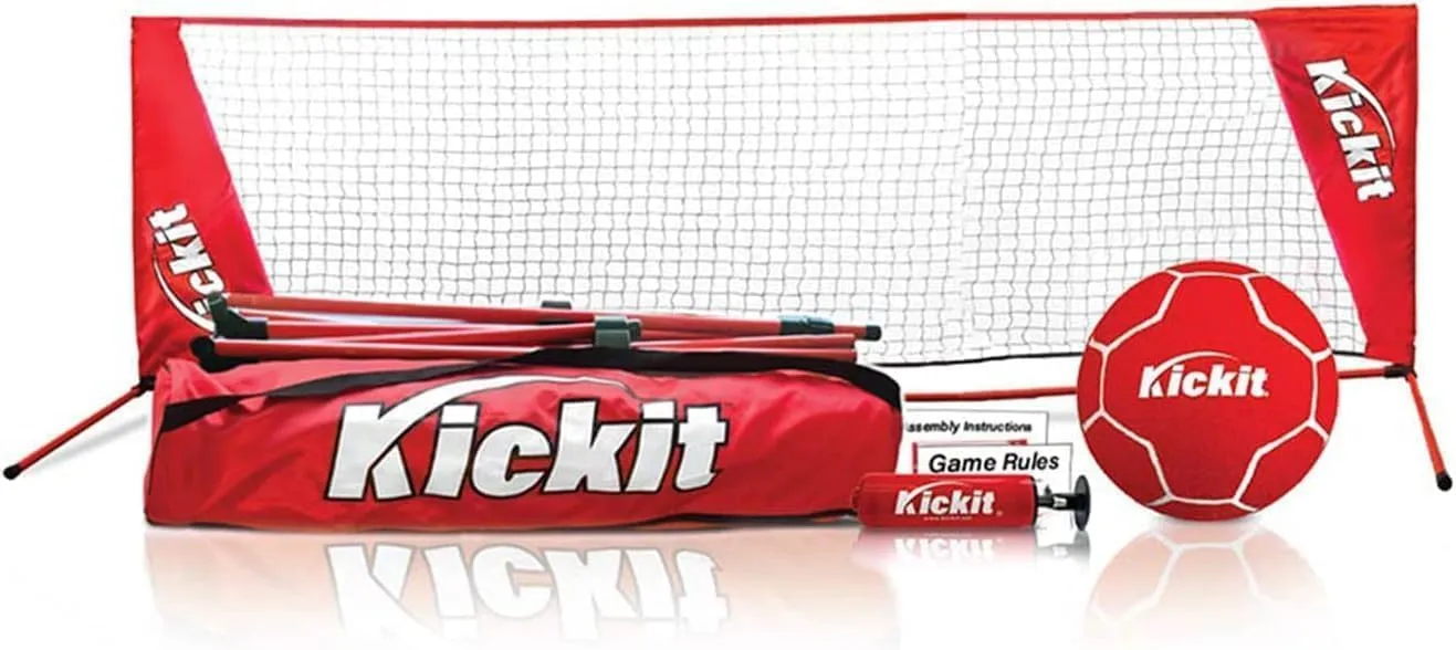 Kickit Soccer Tennis Game Set | Portable 6.5' Wide x 2' High Net, Soccer Tennis Ball | Play Outdoors, Indoors, Backyard Beach (Red, 6.5 'W X 2'H)