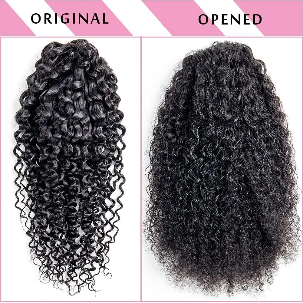 Kinky Curly Ponytail Extension Drawstring Human Hair Clip In Brazilian Virgin Human Hair Ponytails For Black Women Curly Wave Hair Pieces Natural Black (Kinky Curly Ponytail, 18 Inch)