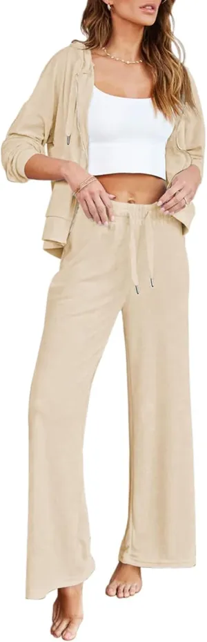 Kisscynest Women's 2 Piece Outfits Lounge Sets Zip Up Hoodies High Waist Wide Leg Pants Sweatsuit