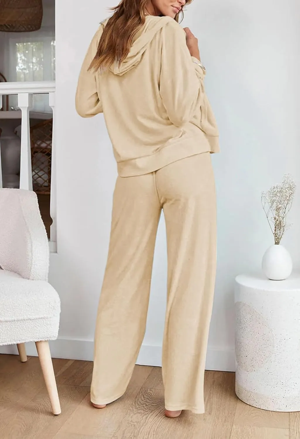 Kisscynest Women's 2 Piece Outfits Lounge Sets Zip Up Hoodies High Waist Wide Leg Pants Sweatsuit