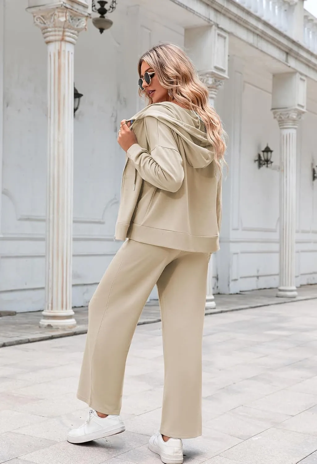 Kisscynest Women's 2 Piece Outfits Lounge Sets Zip Up Hoodies High Waist Wide Leg Pants Sweatsuit