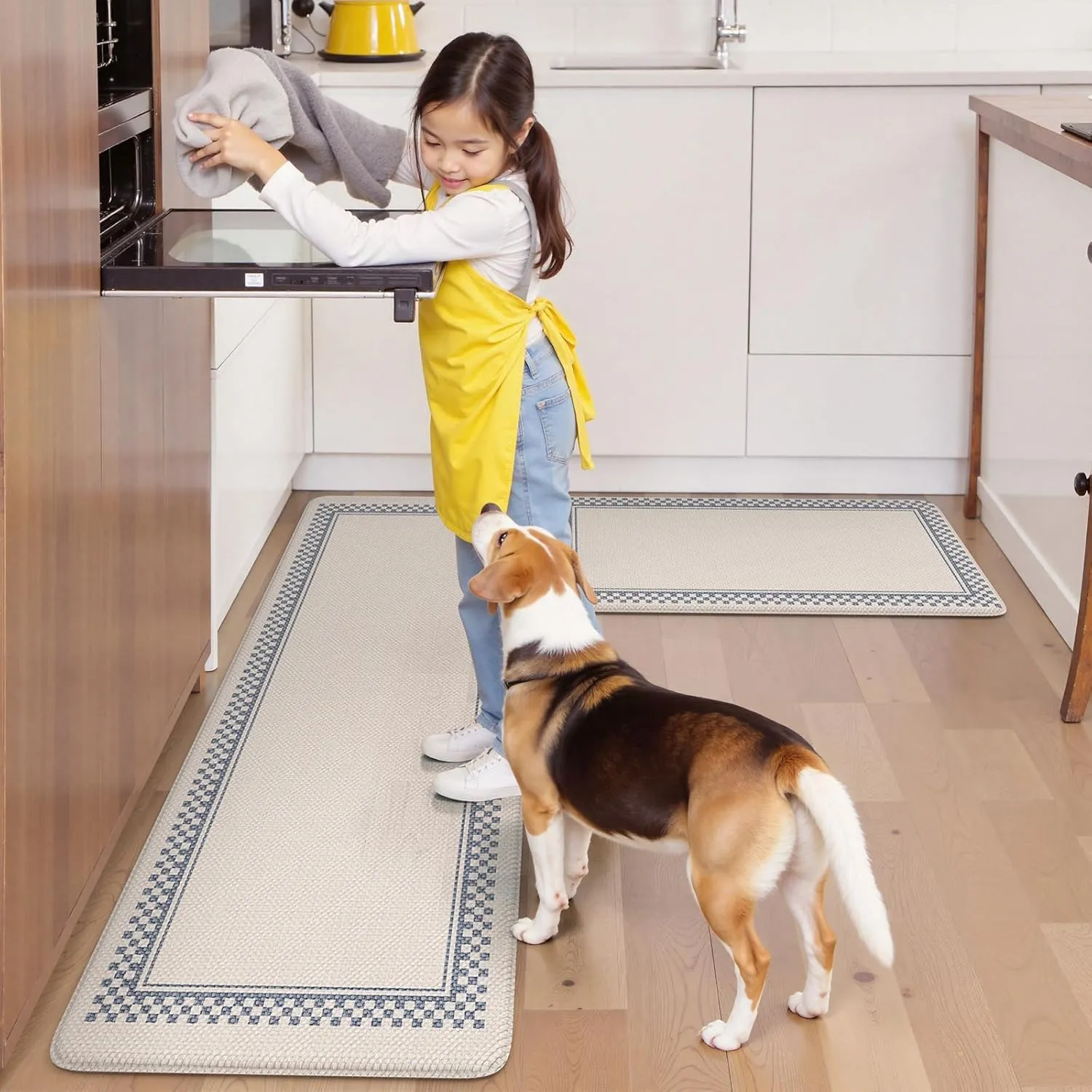 Kitchen Mats Cushioned Anti Fatigue, Waterproof Non Slip Kitchen Mat [2PCS], Memory Foam Kitchen Floor Mats, Ergonomic Comfort Kitchen Mats for Floor Office Laundry,Beige