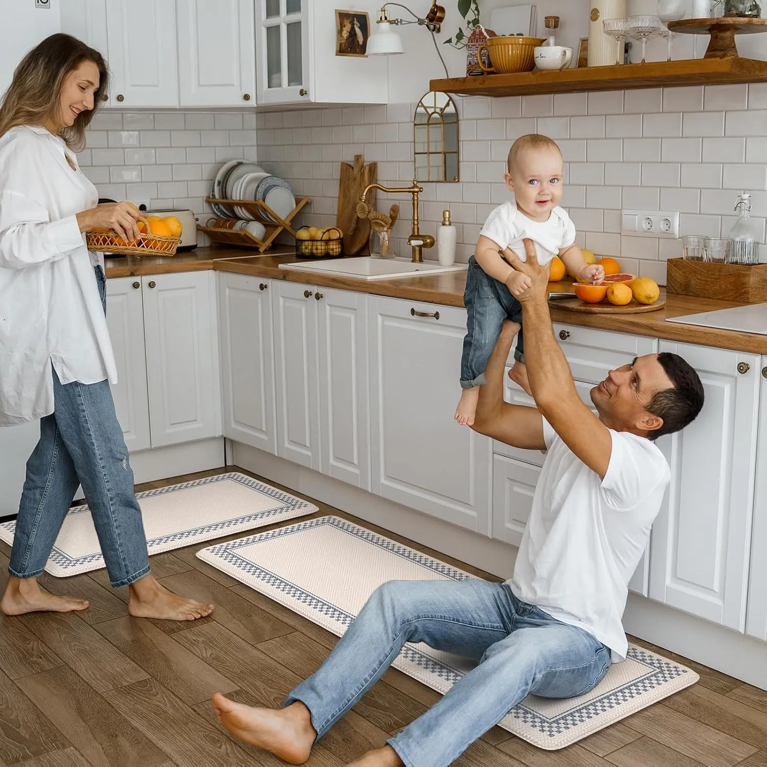 Kitchen Mats Cushioned Anti Fatigue, Waterproof Non Slip Kitchen Mat [2PCS], Memory Foam Kitchen Floor Mats, Ergonomic Comfort Kitchen Mats for Floor Office Laundry,Beige