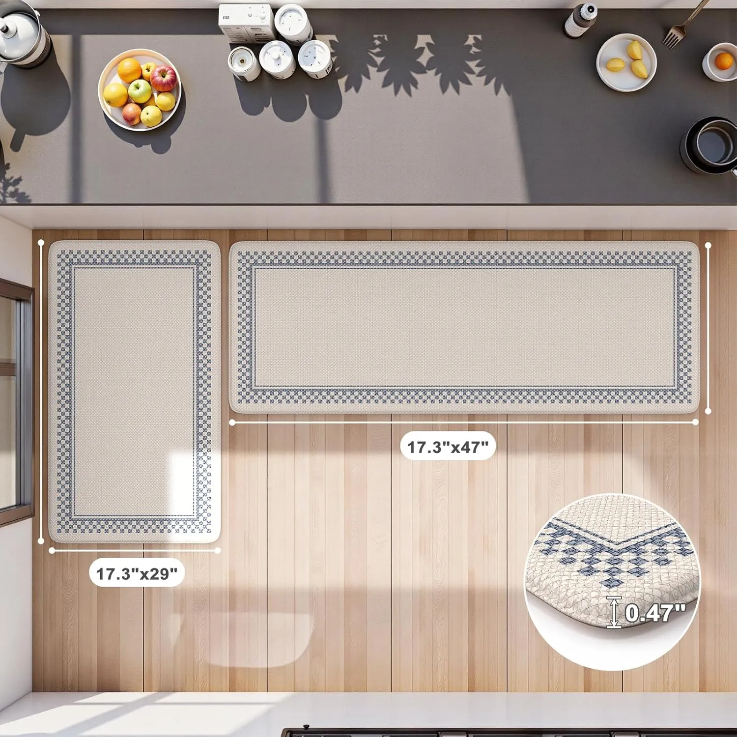 Kitchen Mats Cushioned Anti Fatigue, Waterproof Non Slip Kitchen Mat [2PCS], Memory Foam Kitchen Floor Mats, Ergonomic Comfort Kitchen Mats for Floor Office Laundry,Beige