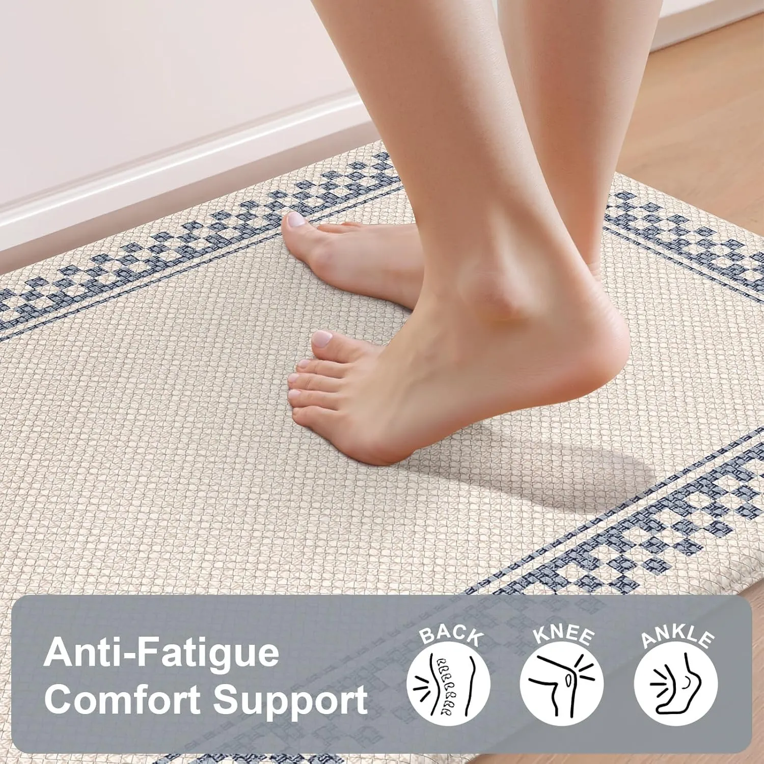 Kitchen Mats Cushioned Anti Fatigue, Waterproof Non Slip Kitchen Mat [2PCS], Memory Foam Kitchen Floor Mats, Ergonomic Comfort Kitchen Mats for Floor Office Laundry,Beige