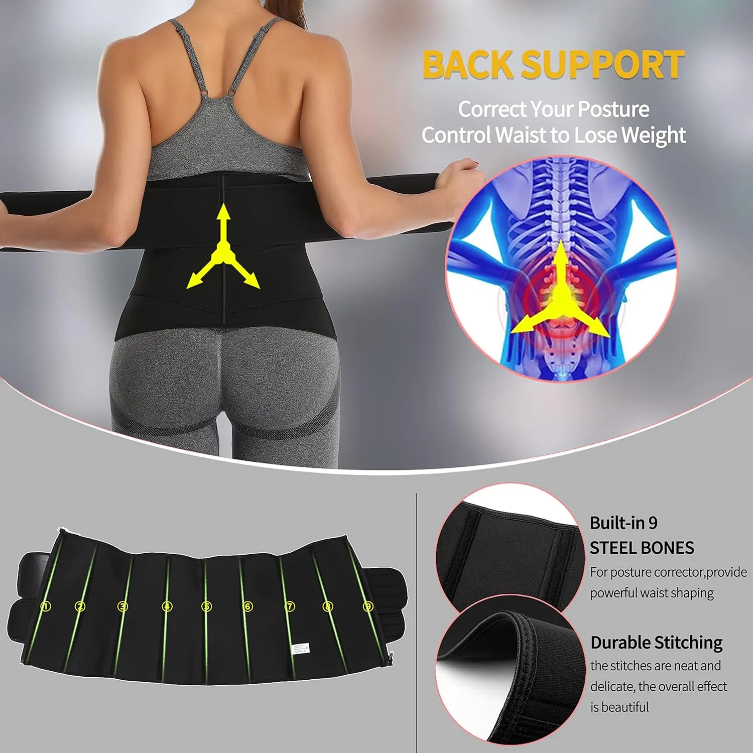 KIWI RATA Neoprene Sauna Waist Trainer Corset Sweat Belt for Women Compression Cincher Band Workout Fitness Back Support