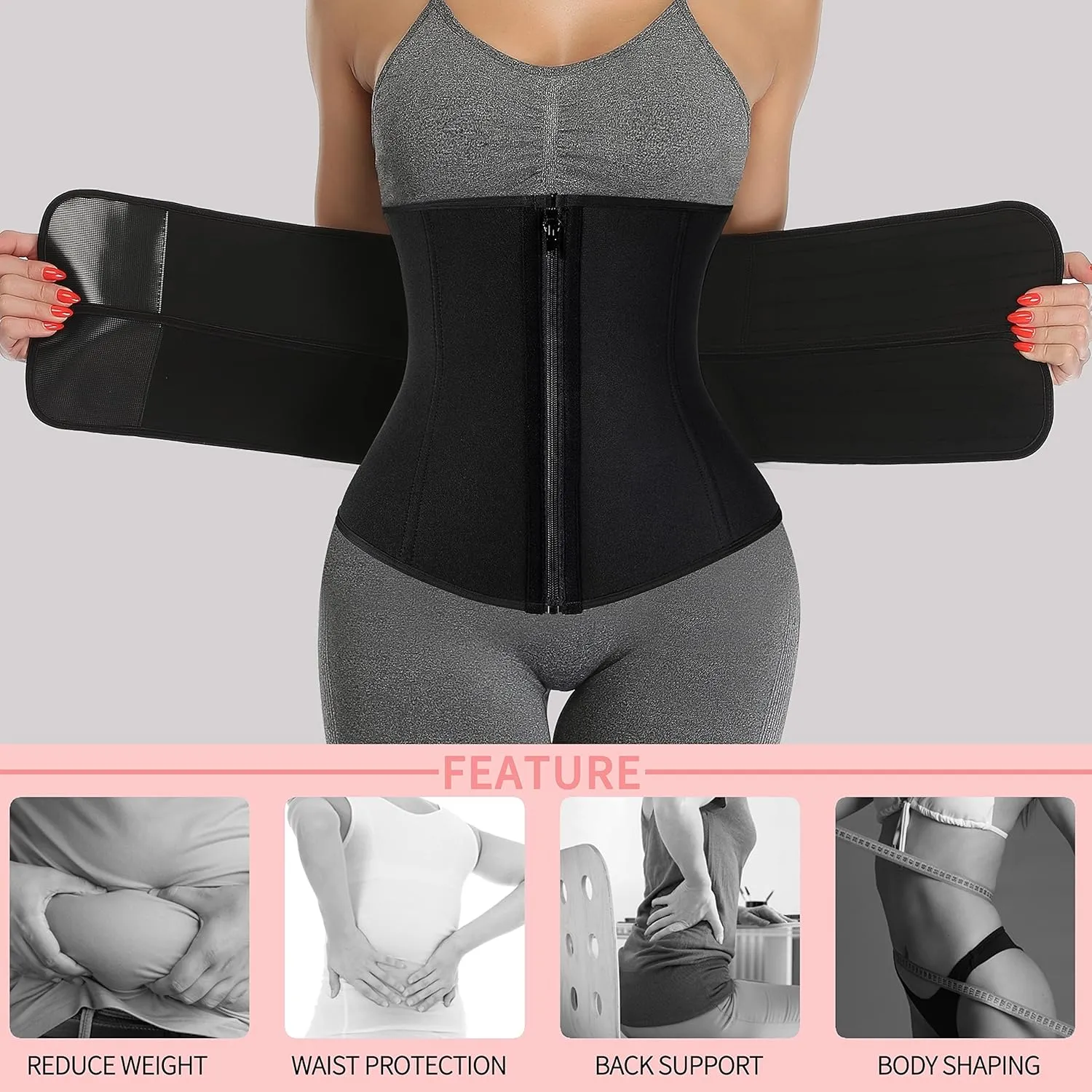 KIWI RATA Neoprene Sauna Waist Trainer Corset Sweat Belt for Women Compression Cincher Band Workout Fitness Back Support