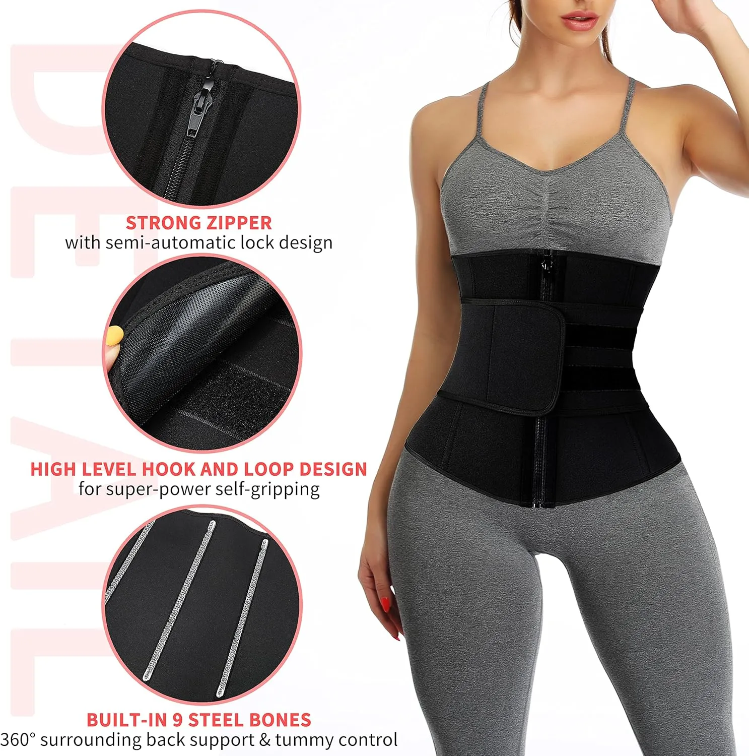 KIWI RATA Neoprene Sauna Waist Trainer Corset Sweat Belt for Women Compression Cincher Band Workout Fitness Back Support