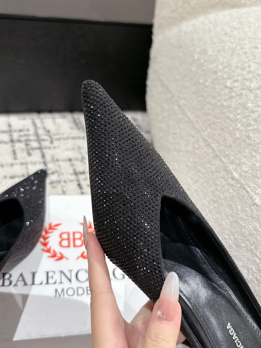 KNIFE 65MM HIGH MULE IN BLACK SUEDE ATTACHED FULL CRYSTALS