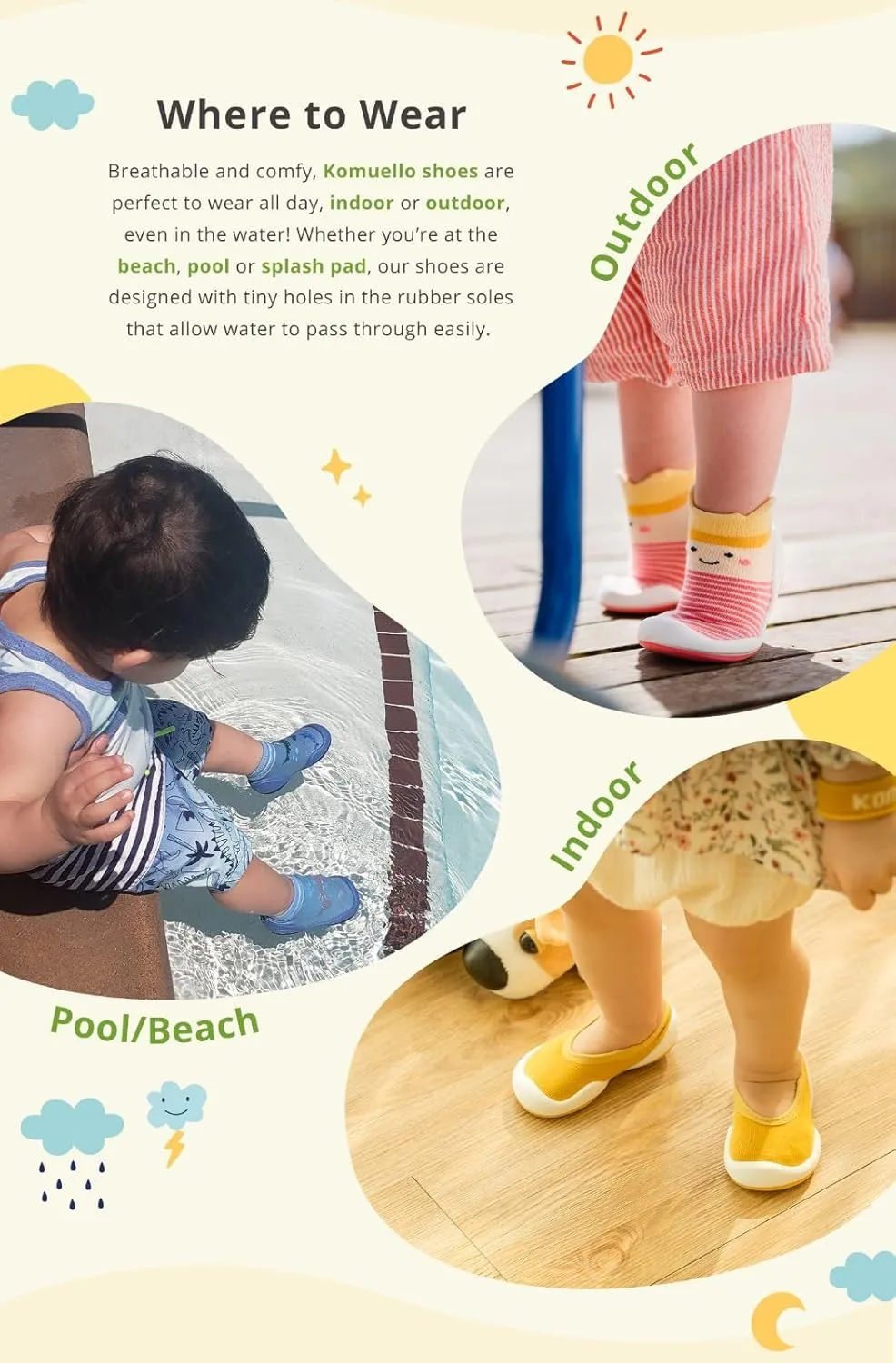 Komuello Flat Toddler Shoes, Breathable, Washable, Non-Slip, Secure Fit, Cotton Socks with Air Pocket Cushion for Indoor and Outdoor Use, Unisex Toddler Shoes for Girls