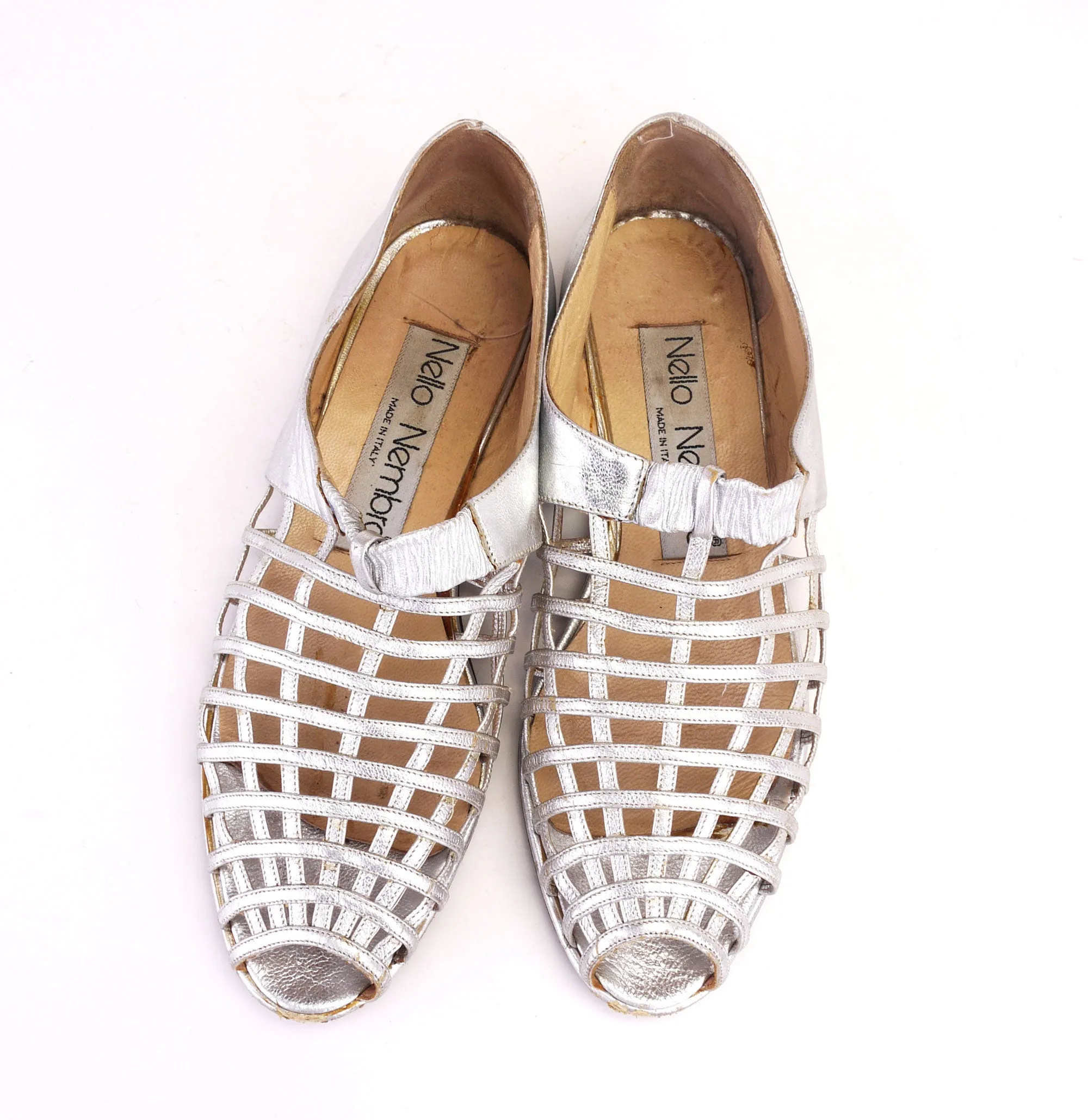 Late 80s Caged Silver Nello Nembro Flat Sandals UK 3