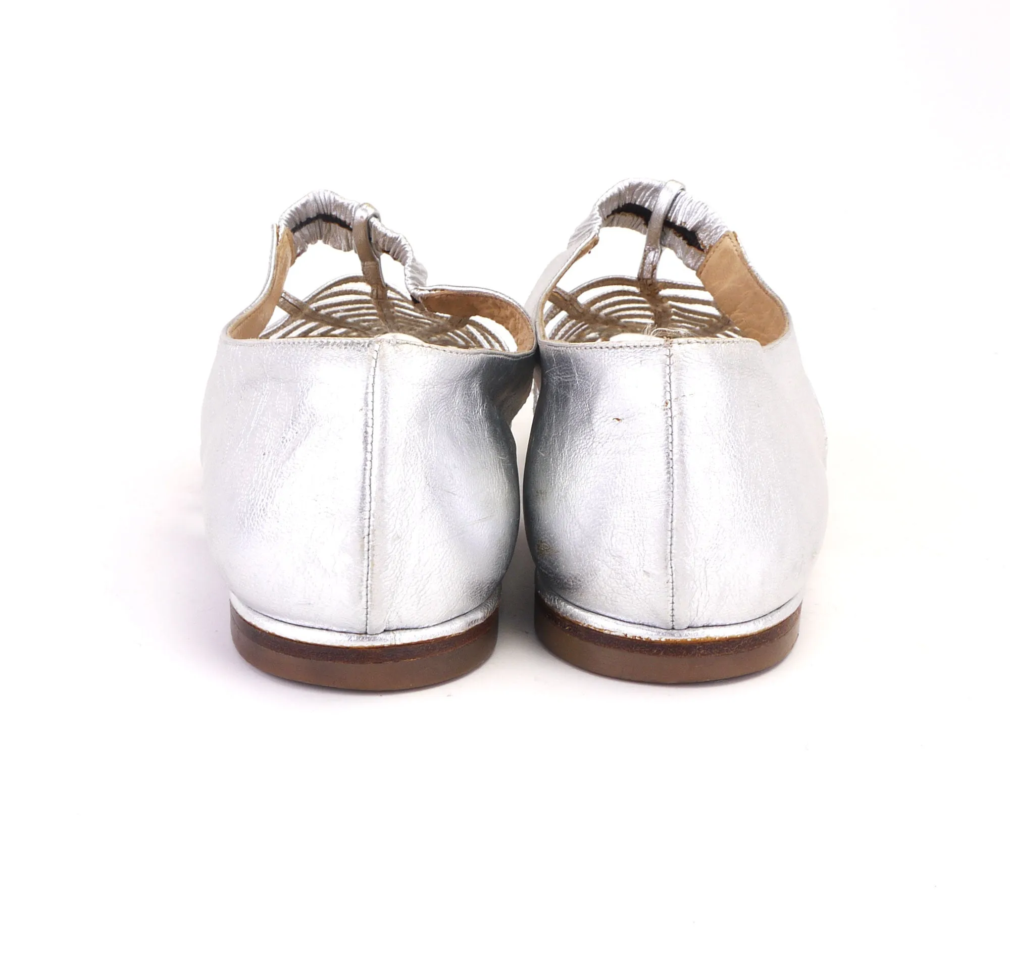 Late 80s Caged Silver Nello Nembro Flat Sandals UK 3