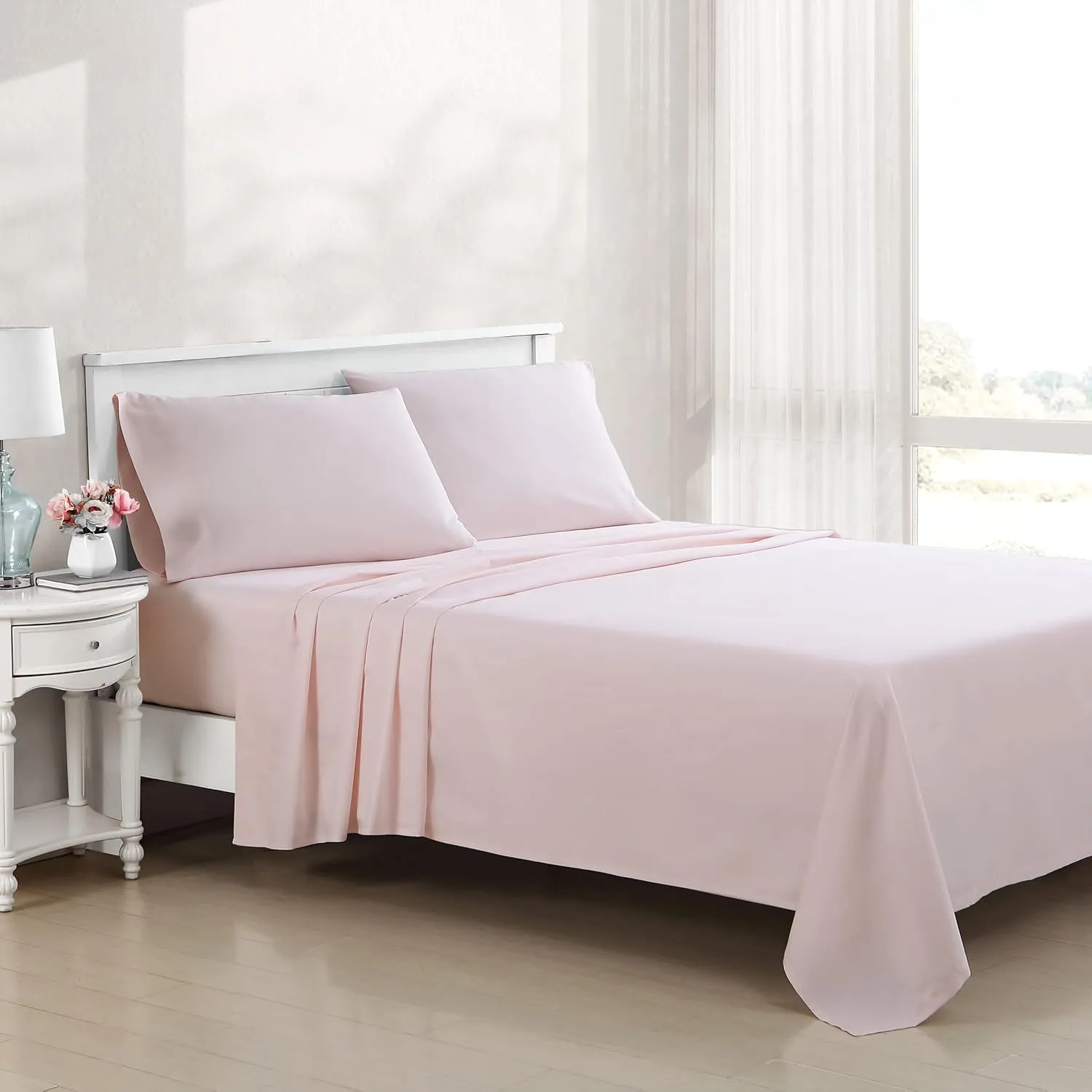 Laura Ashley- Queen Sheet Set, Luxury Sateen Cotton Bedding, 800 Thread Count, Soft & Smooth Home Decor (Solid Pink, Queen)