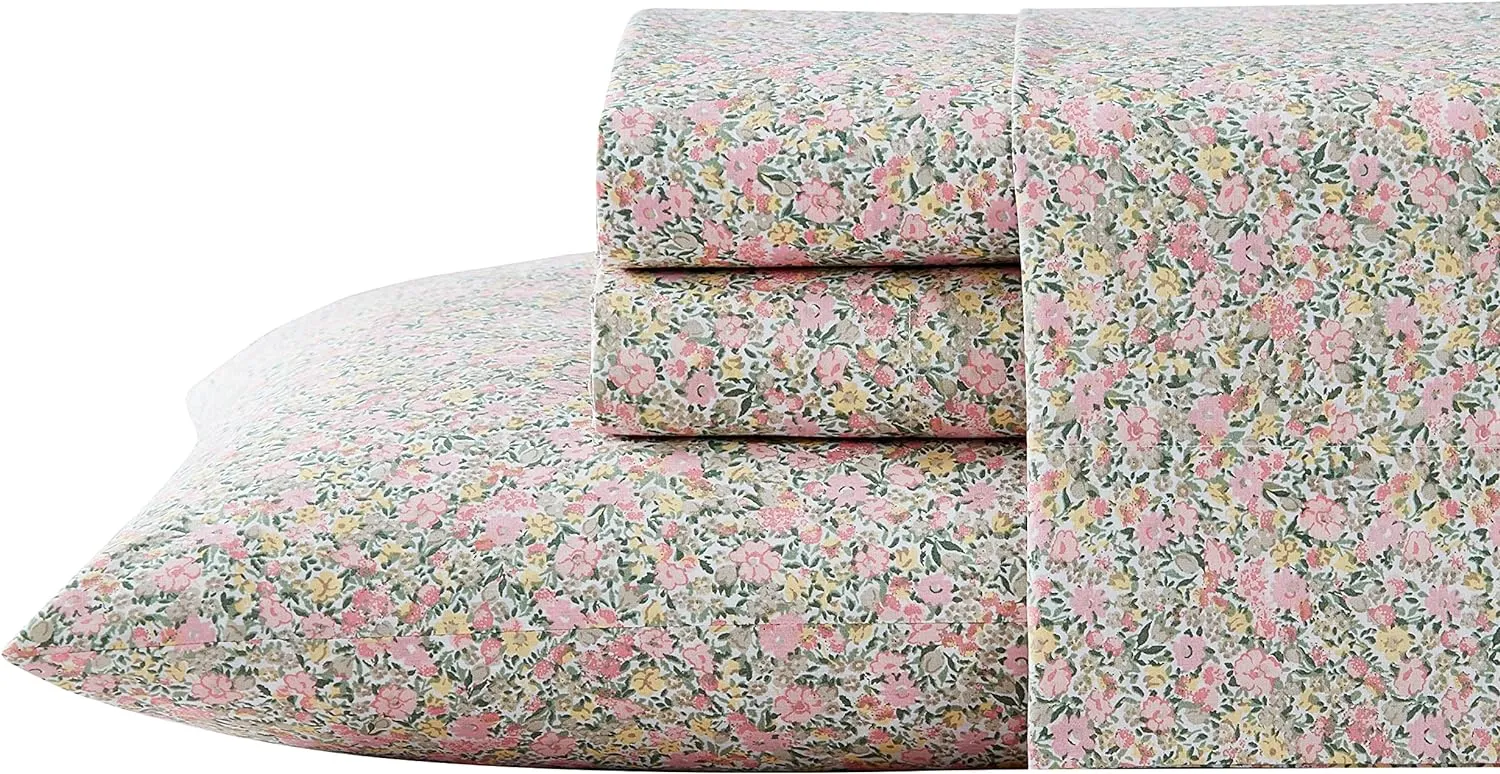 Laura Ashley - Twin XL Bed Sheets, Cotton Percale Bedding Set, Lightweight & Breathable, Dorm Essentials (Lovestone Pink)