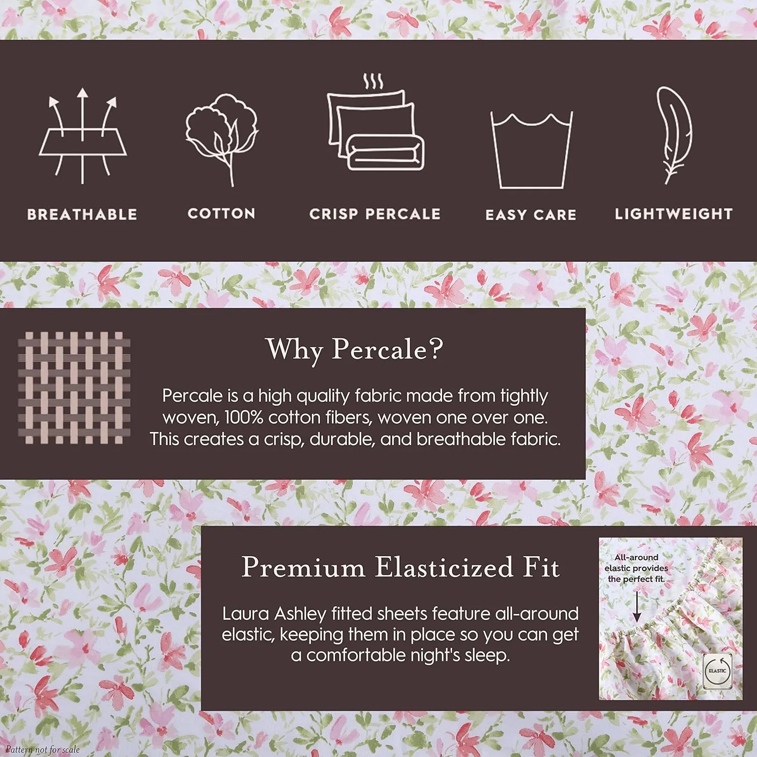 Laura Ashley - Twin XL Bed Sheets, Cotton Percale Bedding Set, Lightweight & Breathable, Dorm Essentials (Lovestone Pink)