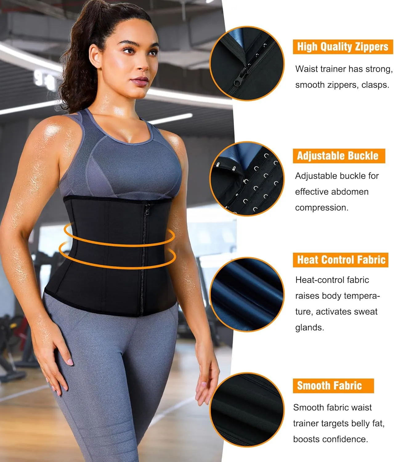 LEINIDINA Womens Waist Trainer Corset with Zipper Sweat Waist Trimmer for Women Workout Belt Corset Shapewear