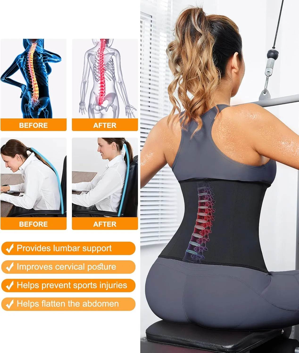 LEINIDINA Womens Waist Trainer Corset with Zipper Sweat Waist Trimmer for Women Workout Belt Corset Shapewear