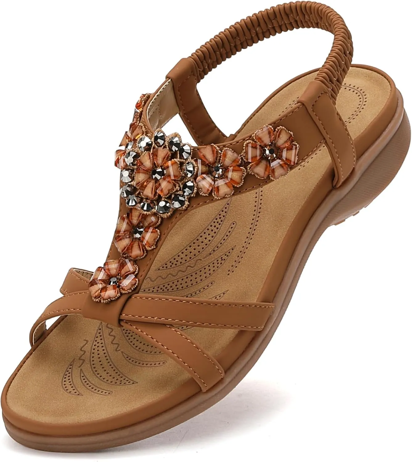 Littleplum Sandals Women Flat Dressy Sandal Summer Comfortable Slip-on Casual Beach Shoes Dress Bohemian Ankle Elastic Flats Sandals