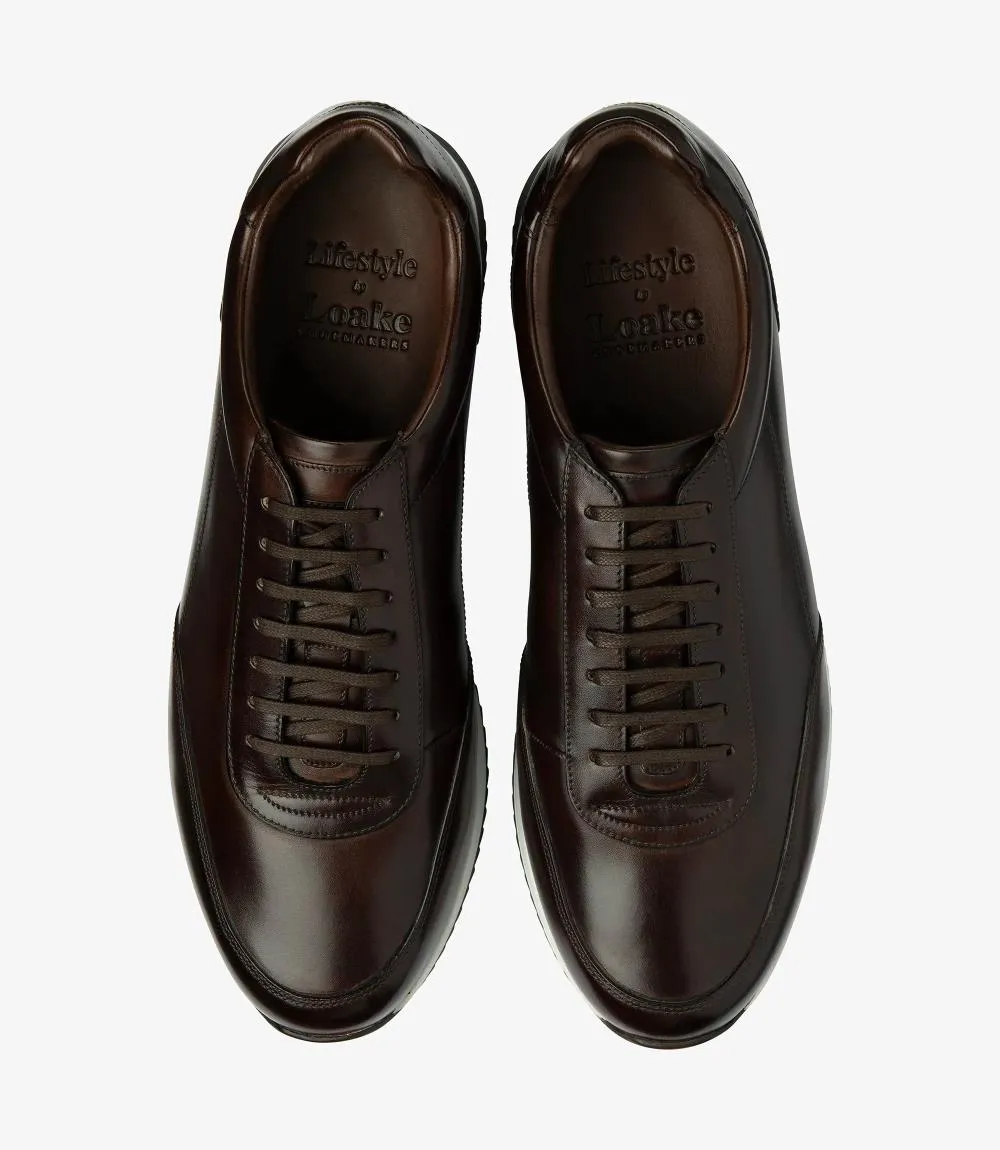 LOAKE BANNISTER DARK BROWN LEATHER TRAINER RUBBER SOLE F-MEDIUM