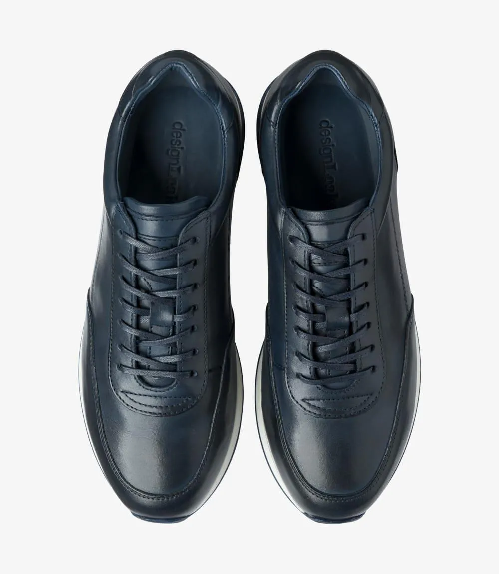 LOAKE BANNISTER NAVY LEATHER TRAINER RUBBER SOLE F-MEDIUM