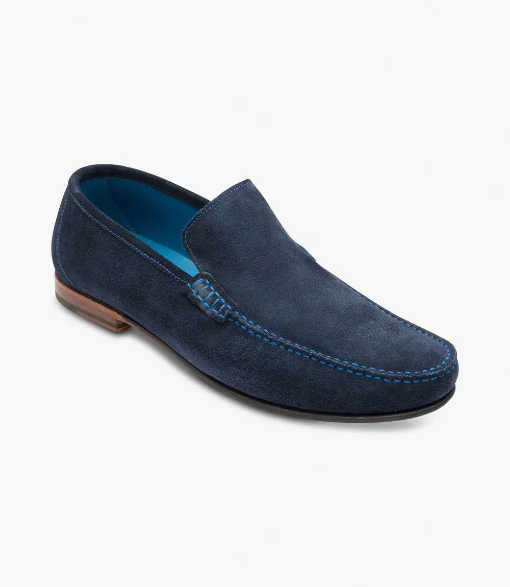 LOAKE NICHOLSON NAVY DRIVER SHOE LEATHER/RUBBER SOLE F-MEDIUM