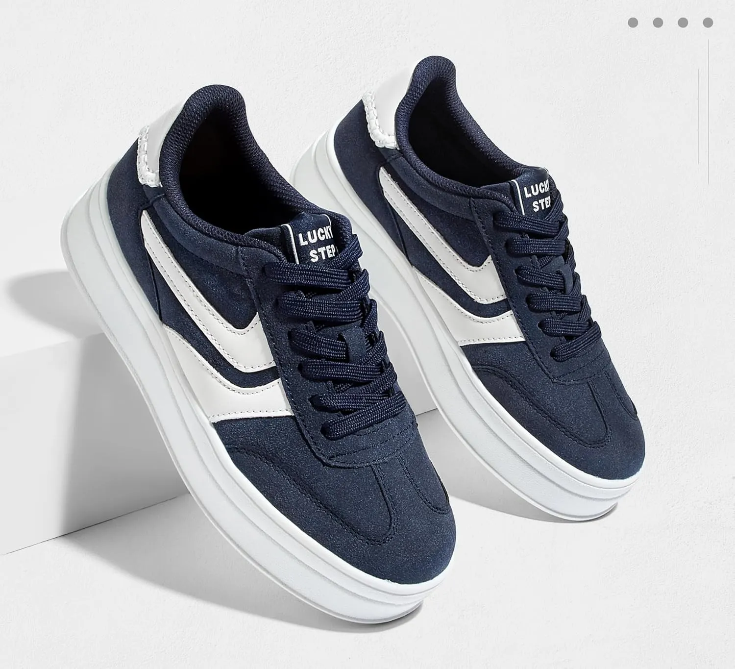 LUCKY STEP Platform Sneakers for Women Fashion Retro Thick Rubber Gum Sole Comfortable Tennis Skate Trainer Classic Walking Shoes Casual Streetwear