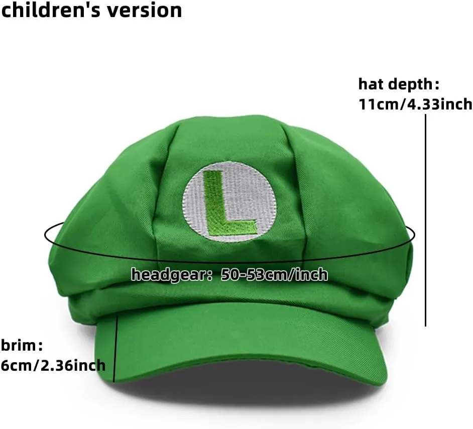 Luigi Hat Wario Waluigi Embroidered Red Beret Cap Cotton Elastic Cap Cosplay Costume Halloween Hat for Adult Teenagers