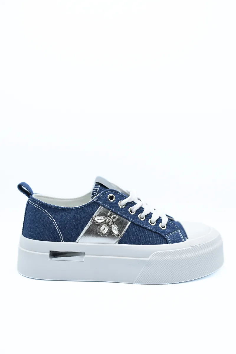 Luxe Bee Decorative Lace Up Platform Trainers