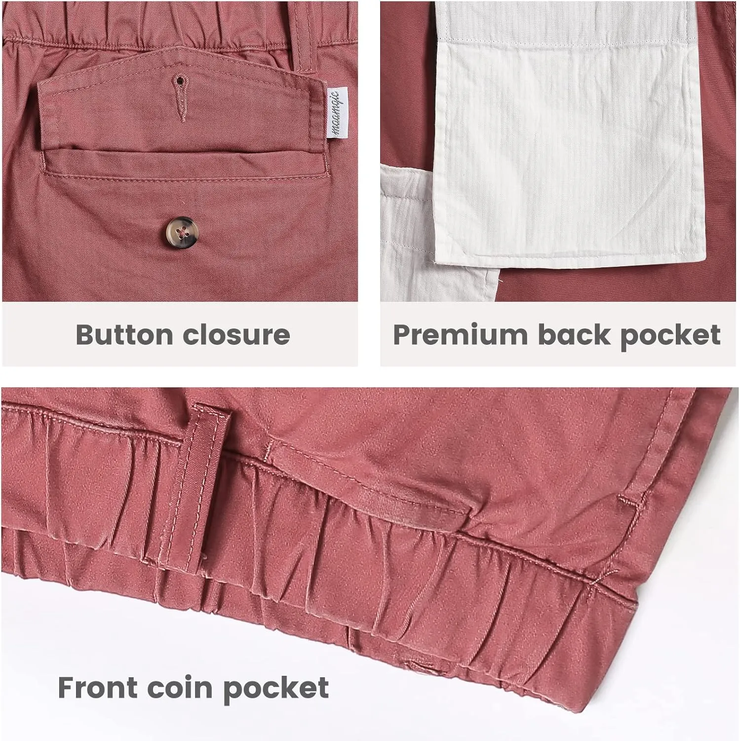 maamgic Men's Classic-fit 7" Cotton Casual Shorts Elastic Waistband with Multi-Pocket Daily Wear Walking Summer Outfit