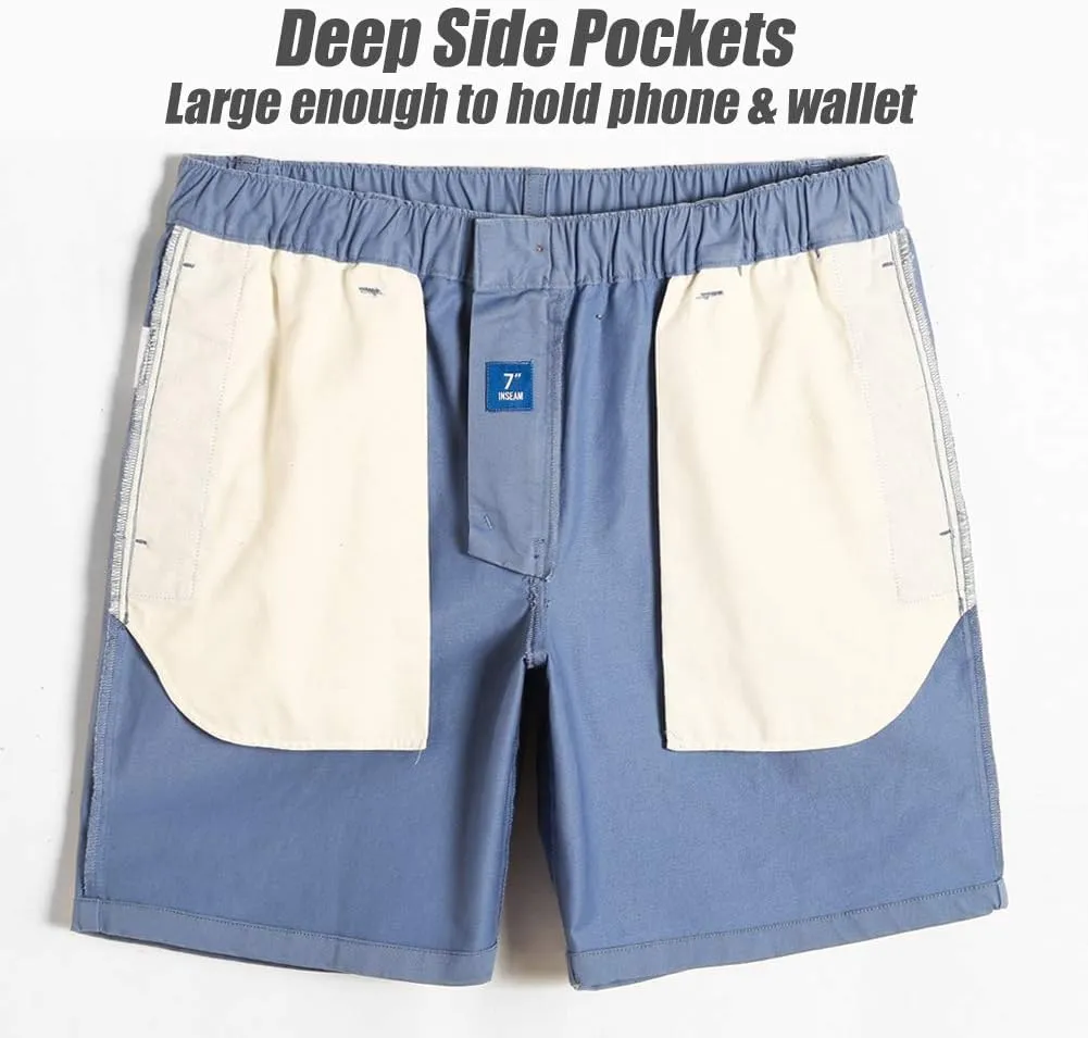 maamgic Men's Classic-fit 7" Cotton Casual Shorts Elastic Waistband with Multi-Pocket Daily Wear Walking Summer Outfit