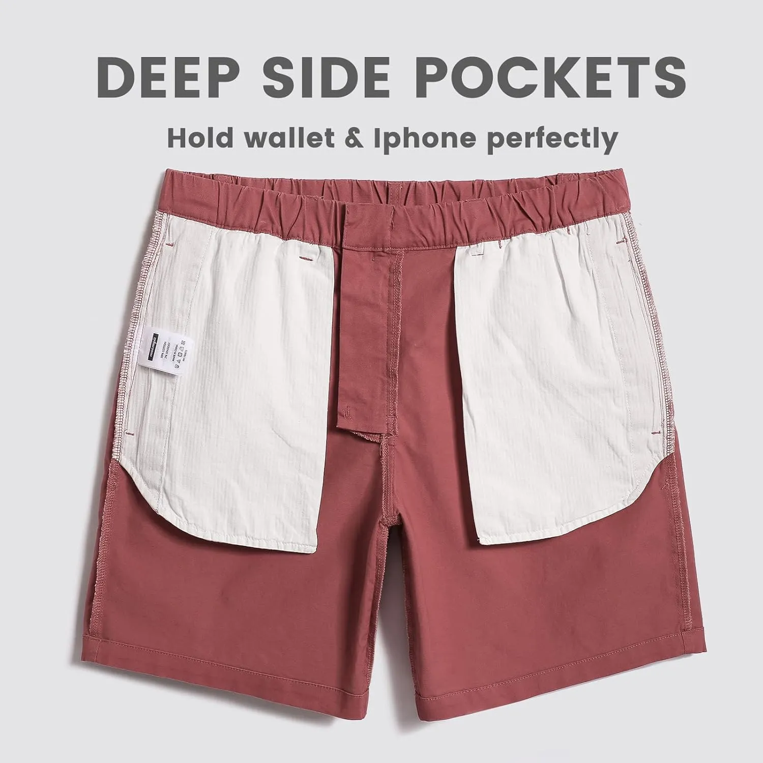 maamgic Men's Classic-fit 7" Cotton Casual Shorts Elastic Waistband with Multi-Pocket Daily Wear Walking Summer Outfit